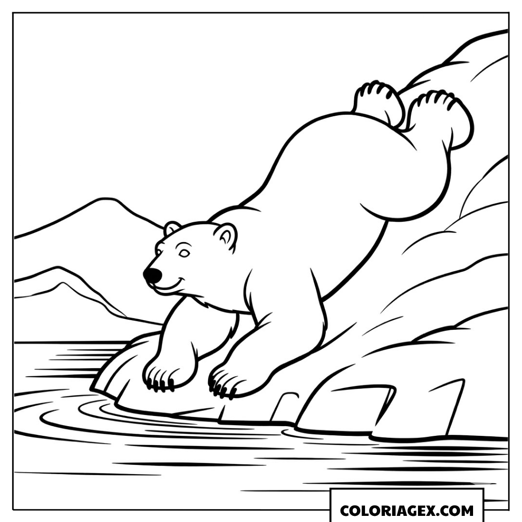Ours polaire glissant sur la glace à colorier