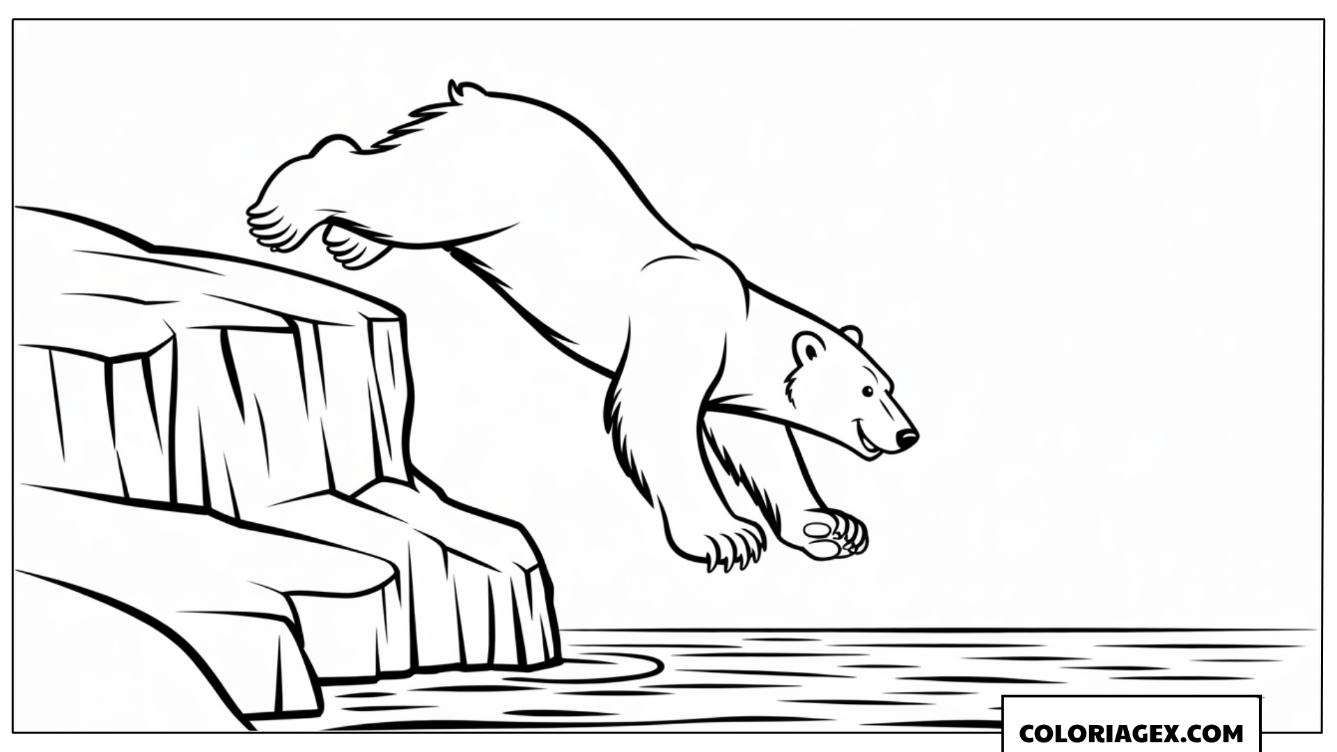 Ours polaire sautant dans l’eau à colorier