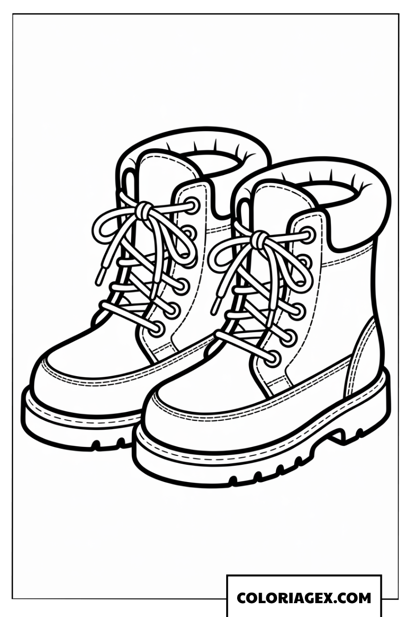Page de coloriage de bottes d’hiver simples pour enfants