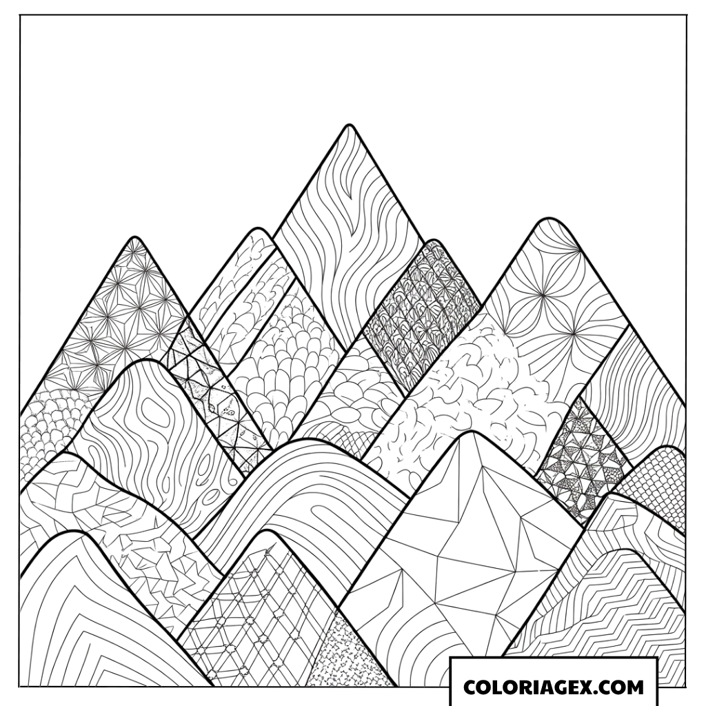 Page de coloriage de montagnes en style Zentangle