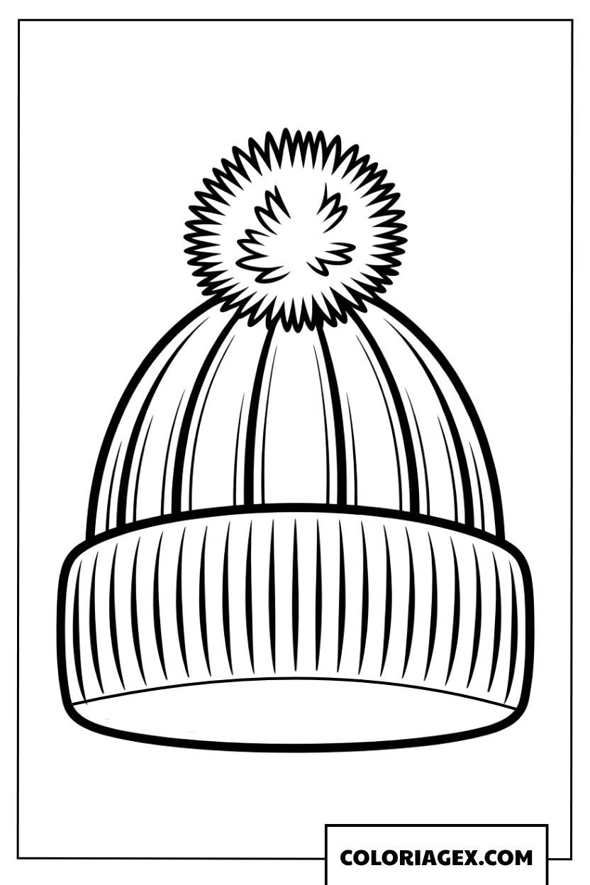 Page de coloriage d’un bonnet d’hiver à pompon épais