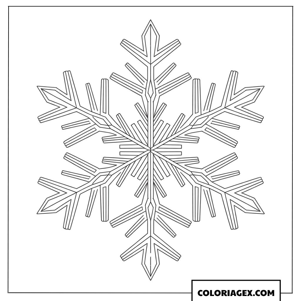 Page de coloriage d’un flocon de neige géométrique symétrique
