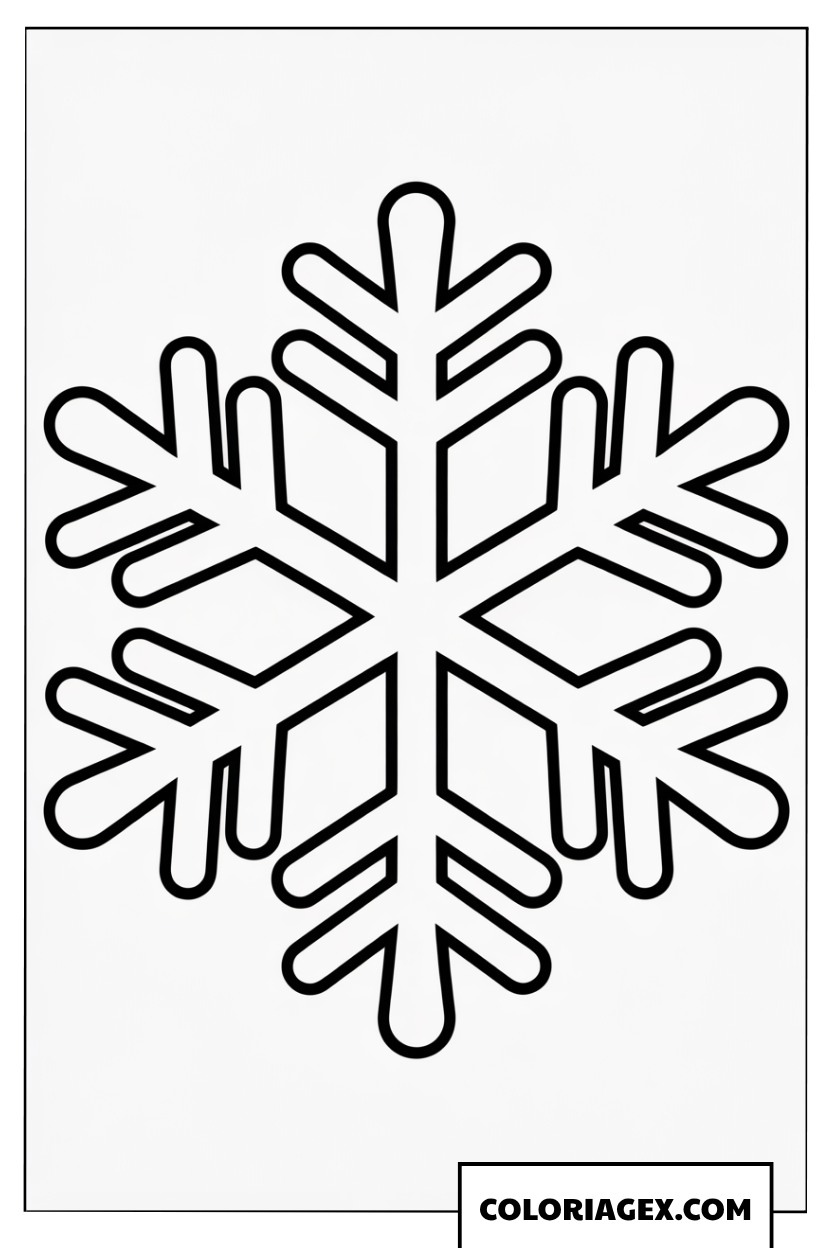 Page de coloriage d’un flocon de neige simple aux traits épais pour enfants