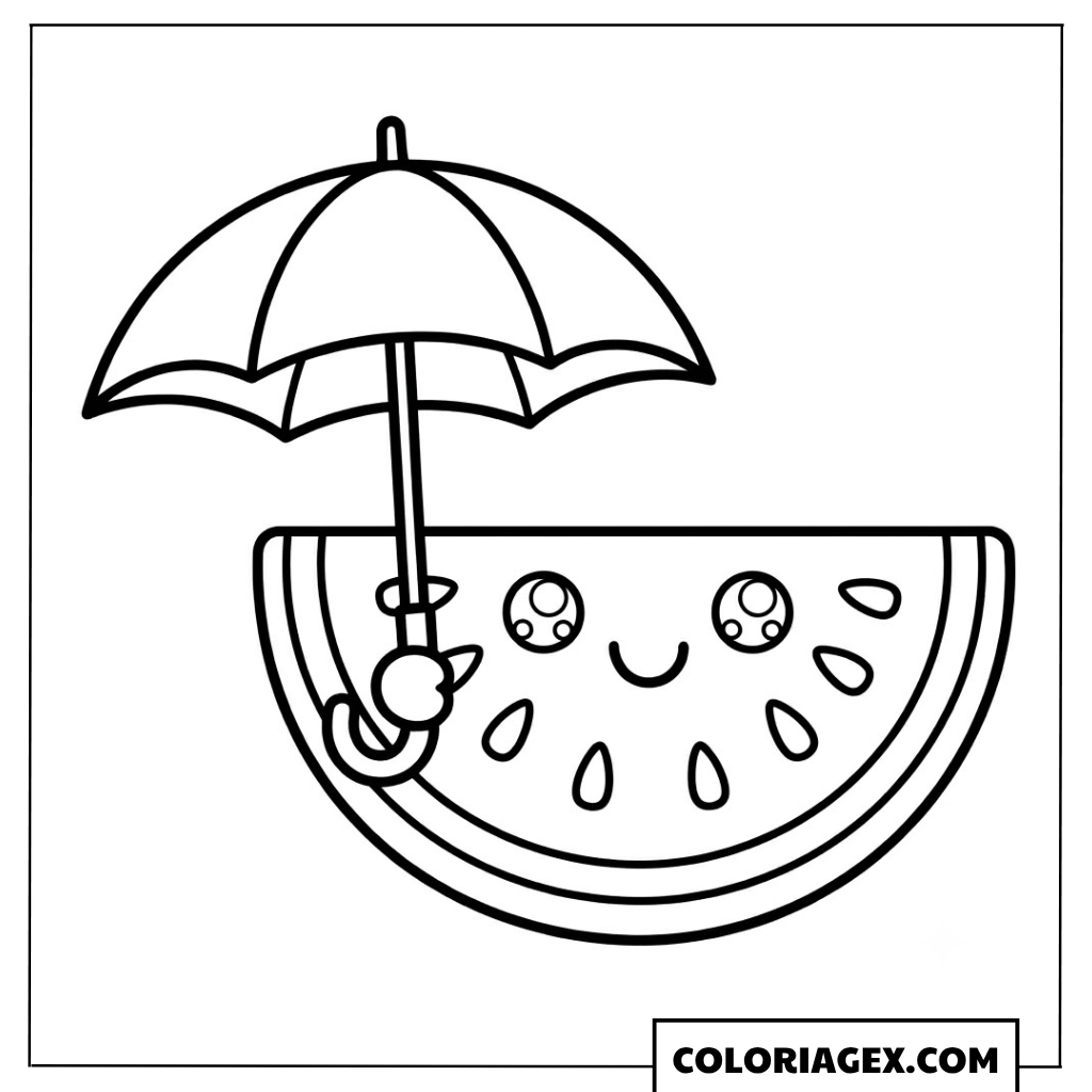 Pastèque avec parapluie coloriage