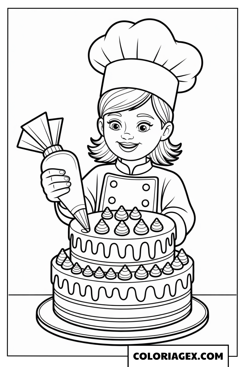 Pâtissière avec gâteau coloriage