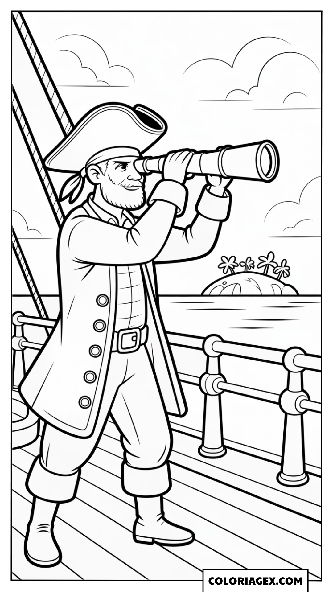 Pirate avec longue-vue coloriage
