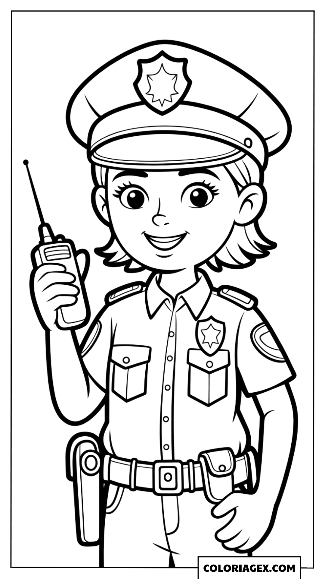 Policière avec talkie-walkie coloriage