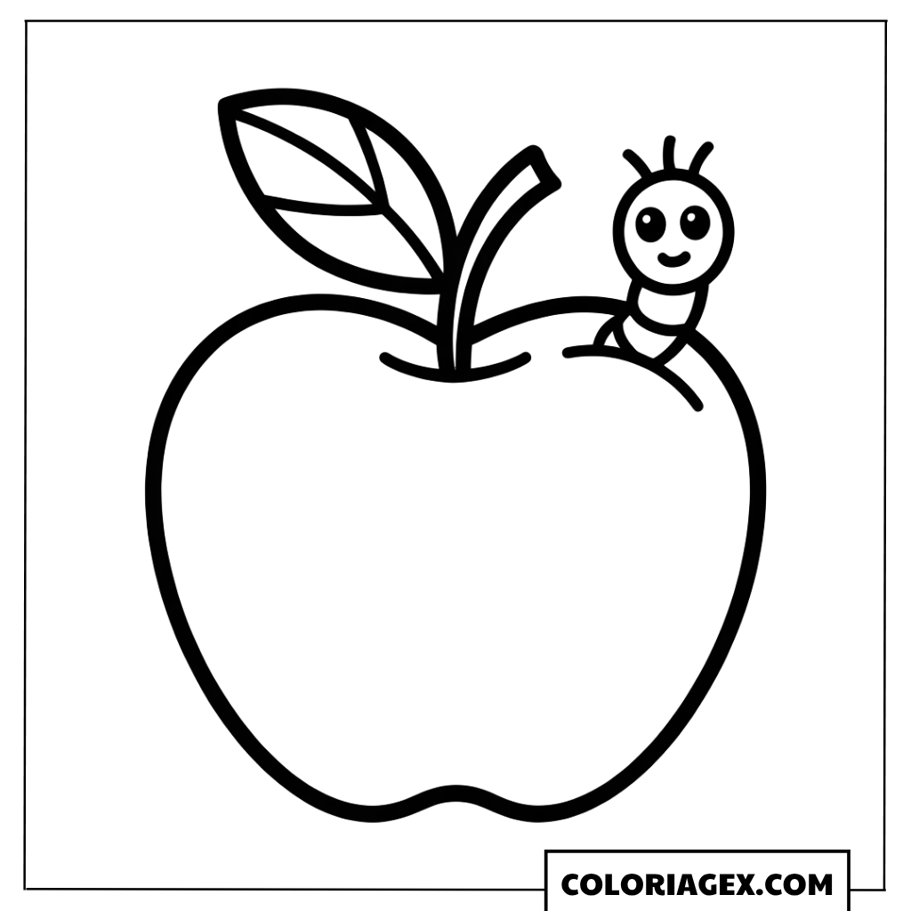 Pomme avec petit ver coloriage