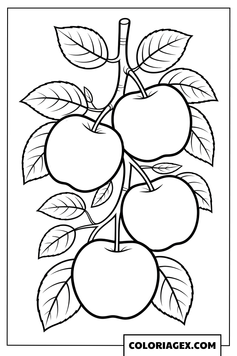 Pommes sur la branche coloriage