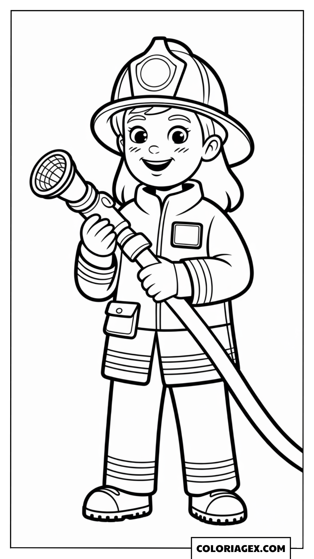 Pompière avec lance d’incendie coloriage