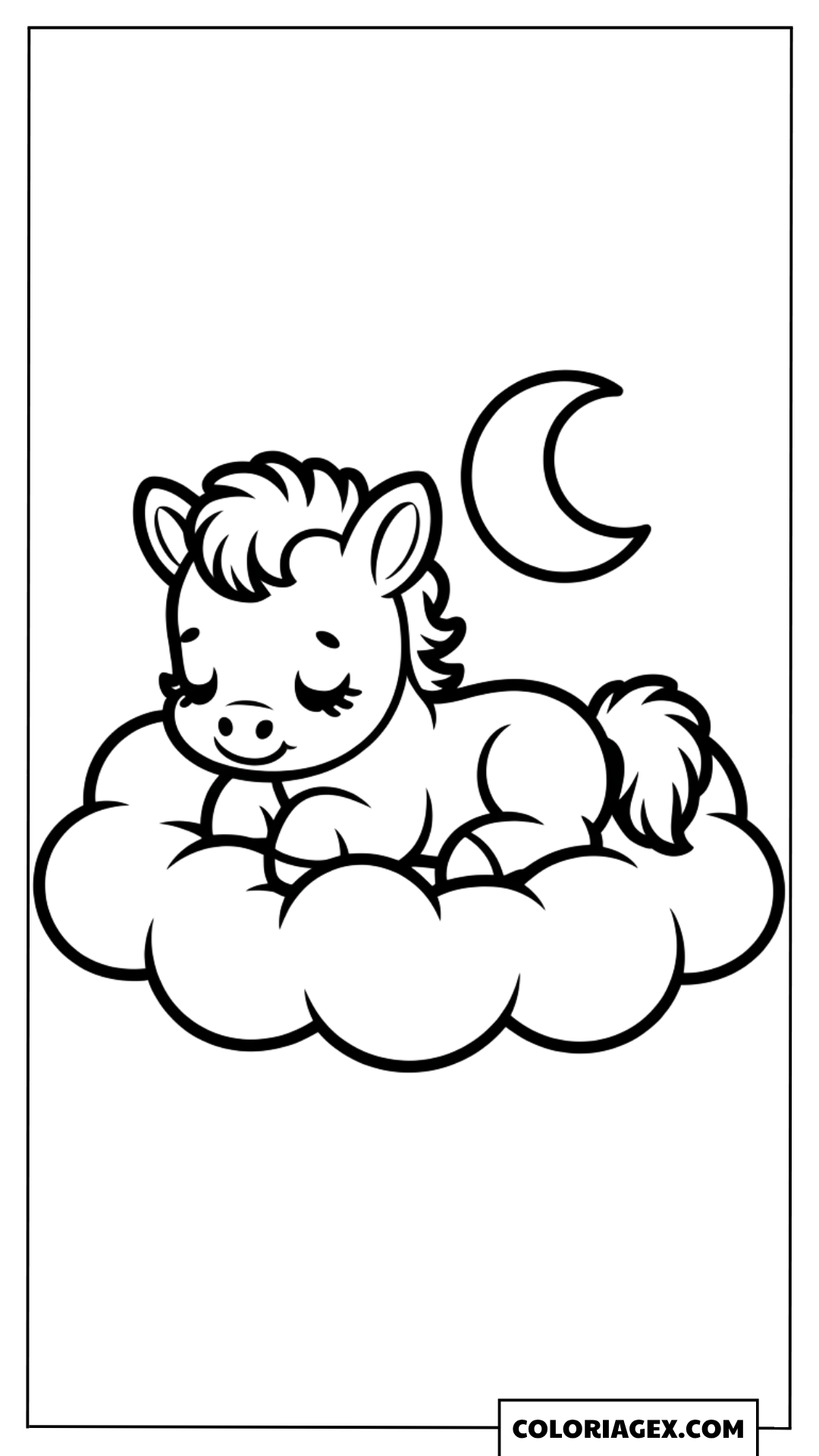 Poulain dort sur un nuage à colorier