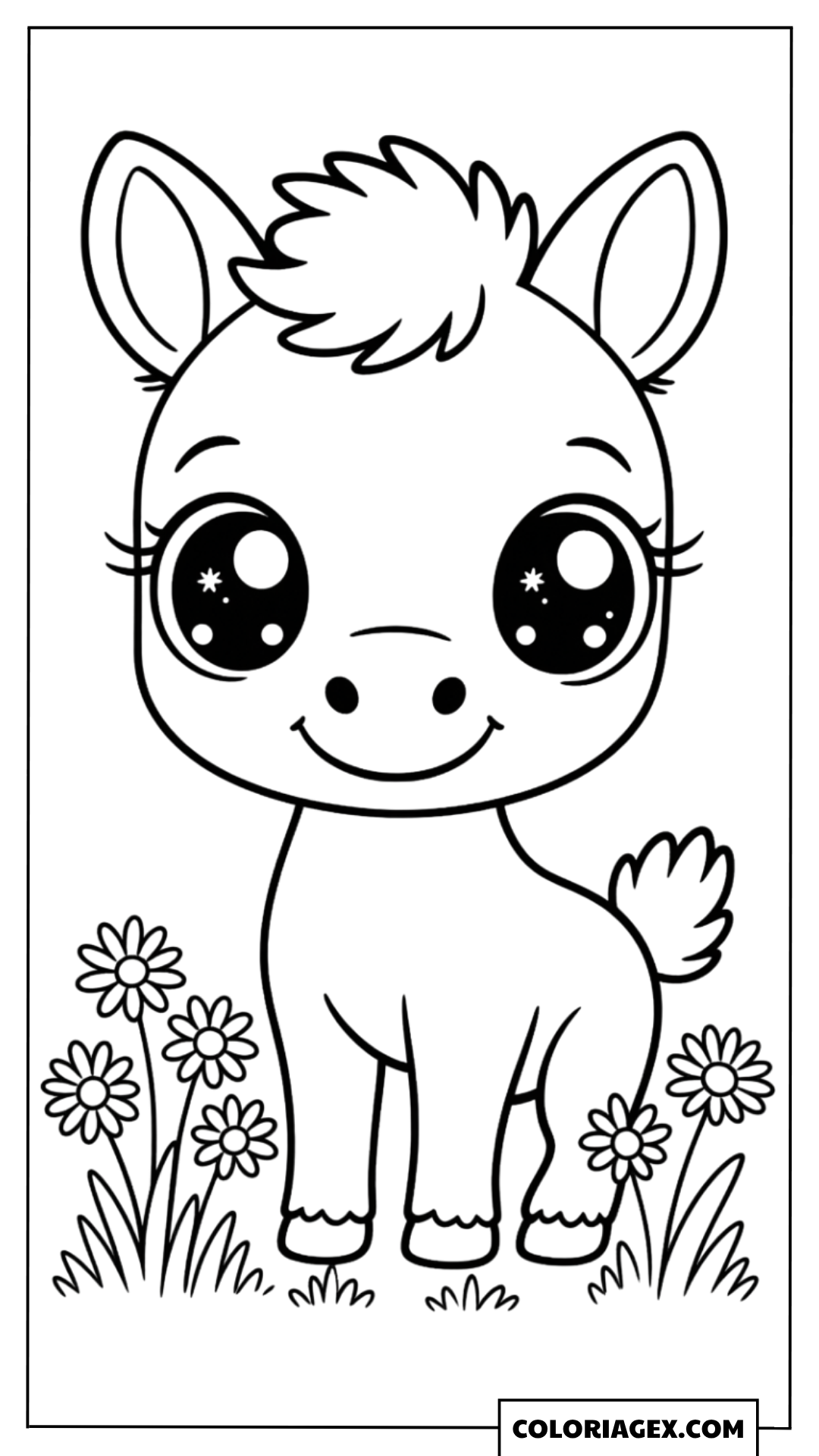 Poulain kawaii qui fait coucou à colorier