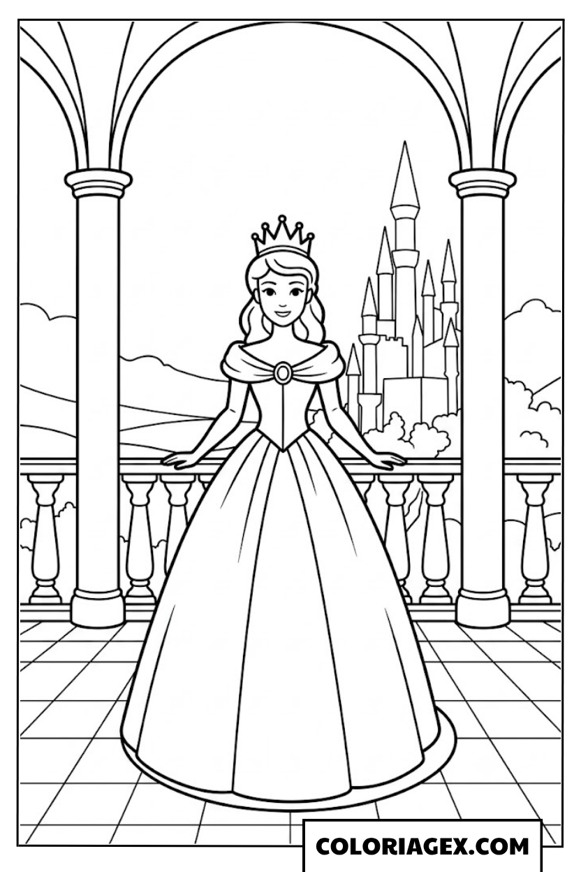 Princesse au château coloriage