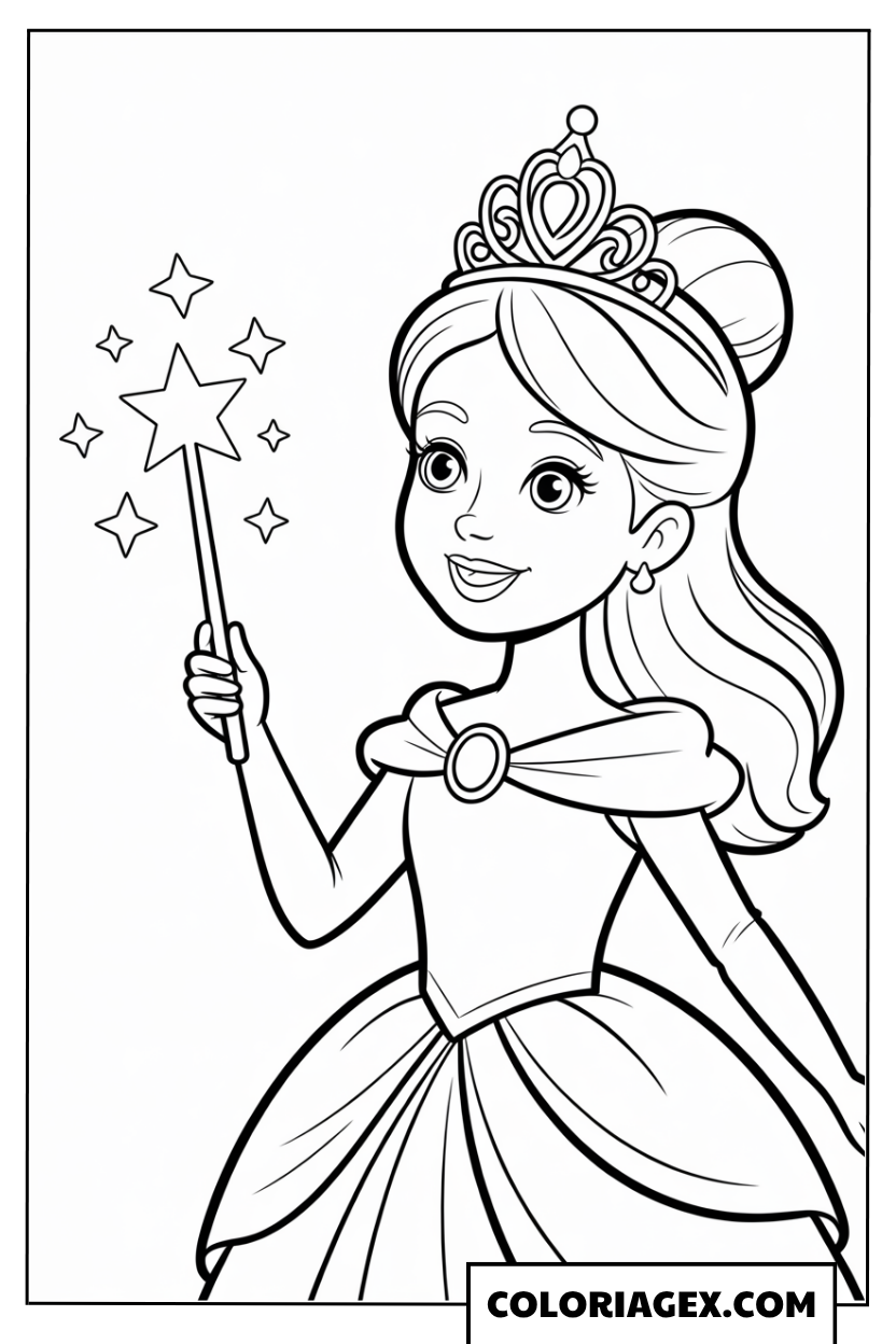 Princesse avec baguette magique coloriage