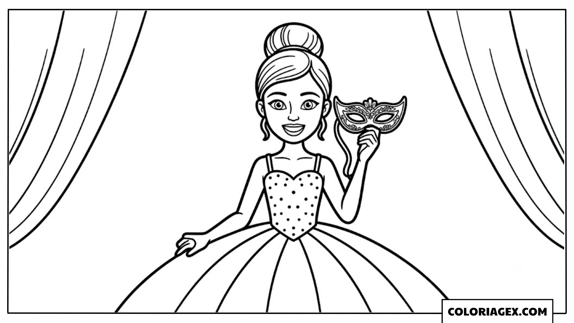 Princesse avec masque de bal coloriage