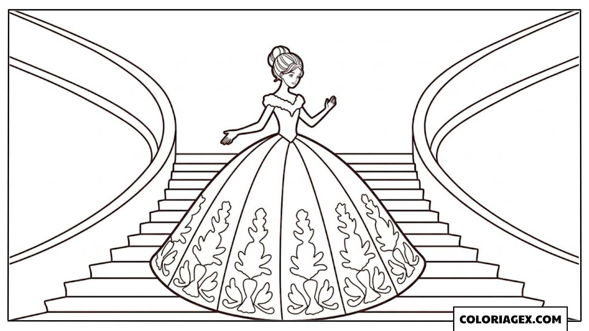 Princesse sur le grand escalier coloriage