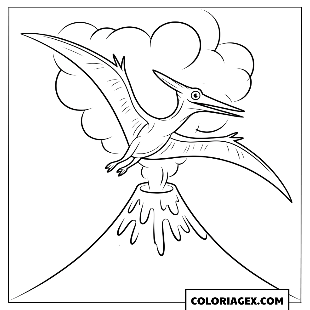 Ptéranodon au-dessus du volcan coloriage