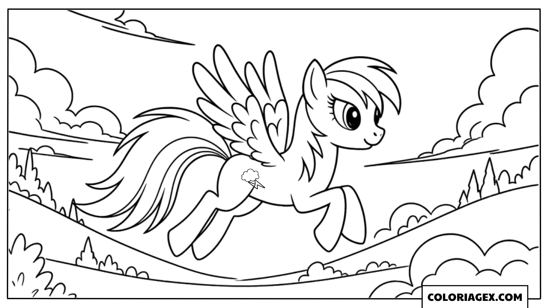 Rainbow Dash volante à colorier