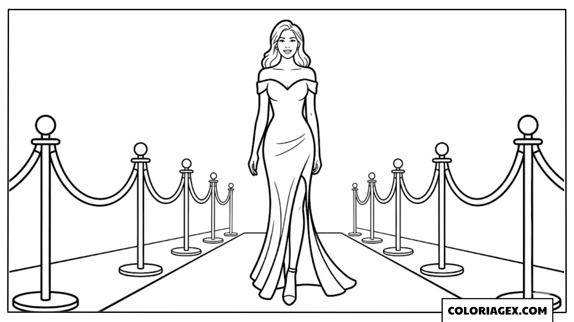Robe de gala sur tapis rouge coloriage