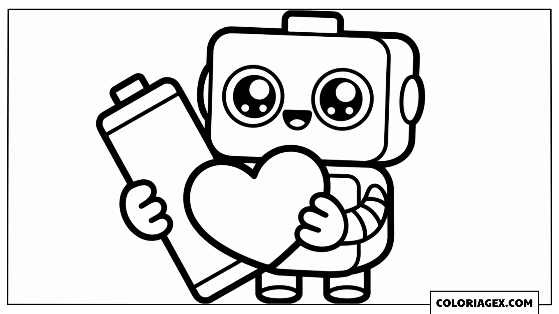 Robot kawaii avec cœur coloriage