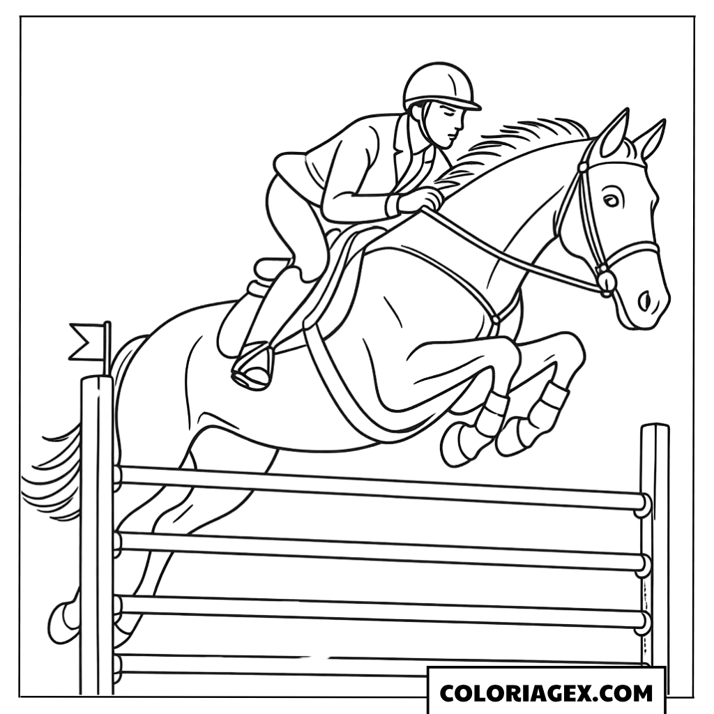 Saut d’obstacle avec barrière à colorier
