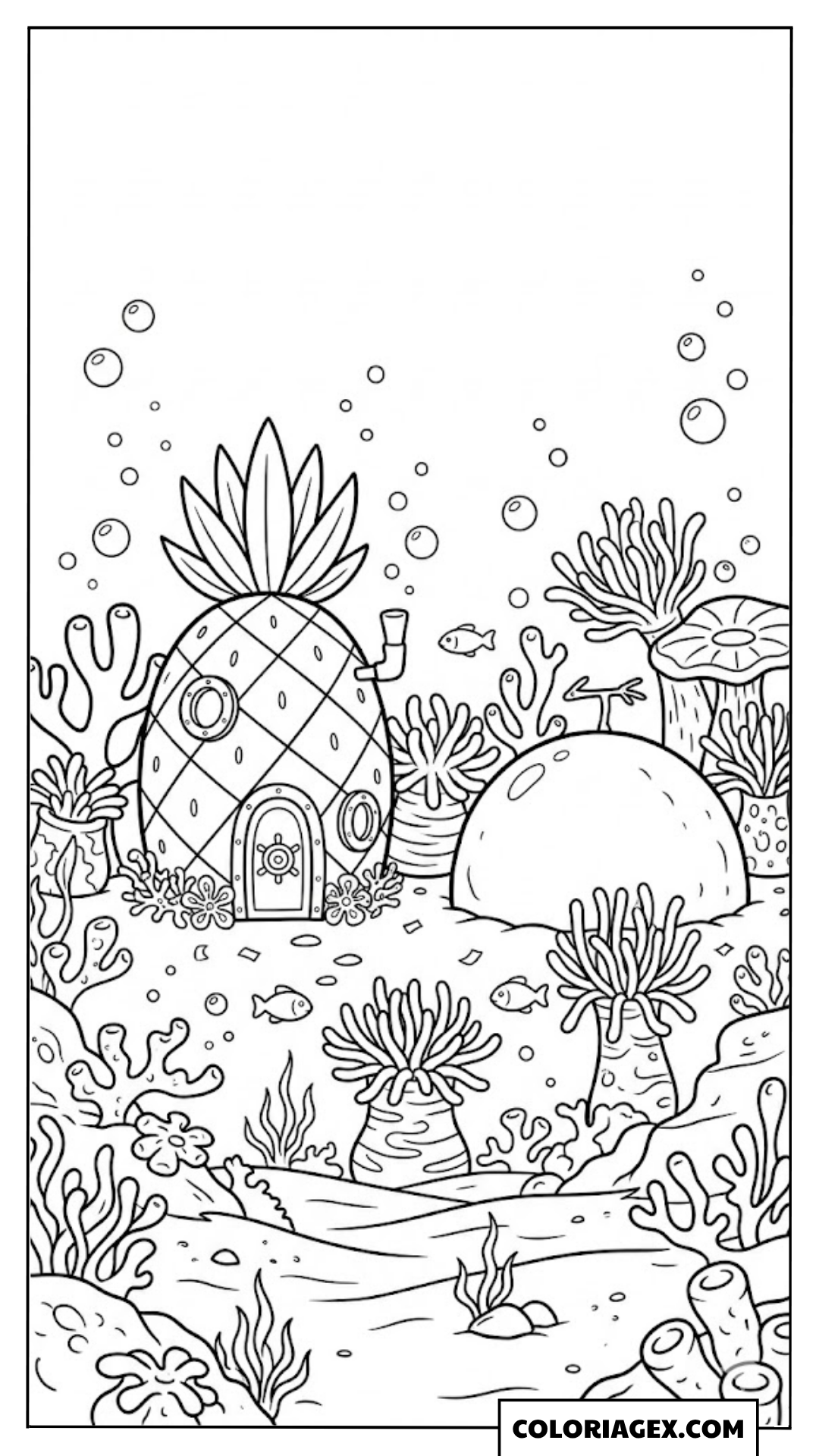 Scène détaillée de l’océan avec Bob et Patrick à colorier