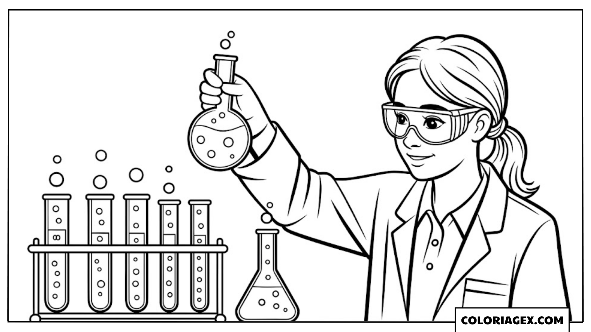 Scientifique avec éprouvettes coloriage