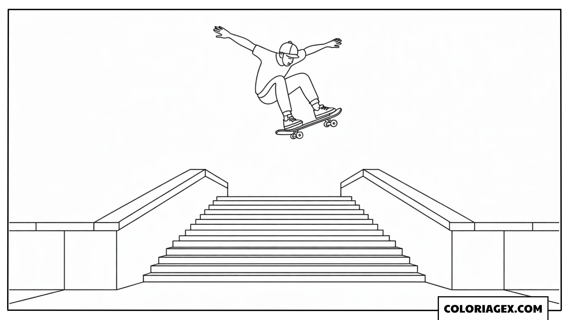 Skateboarder saute les escaliers coloriage