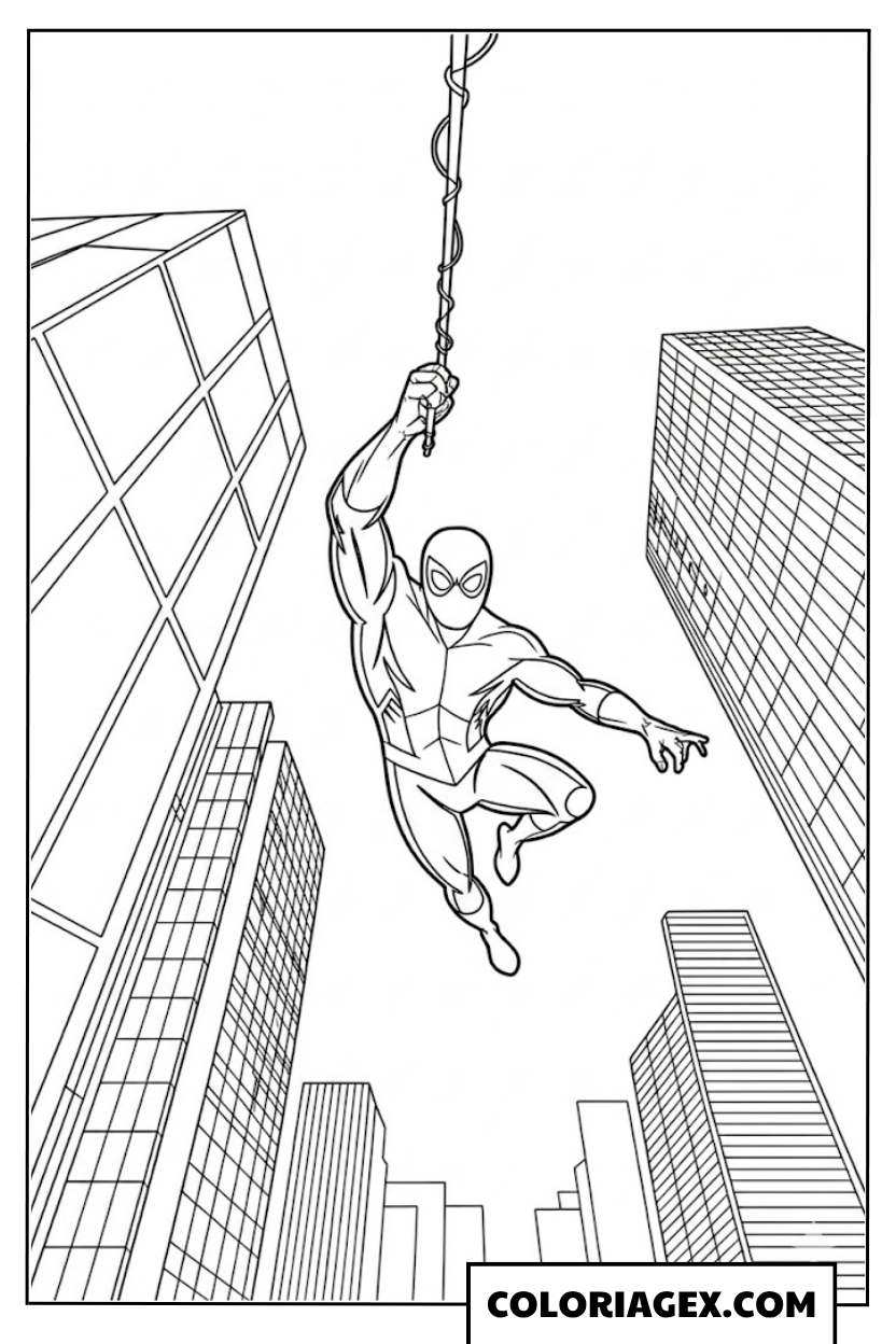 Spiderman escalade les buildings coloriage