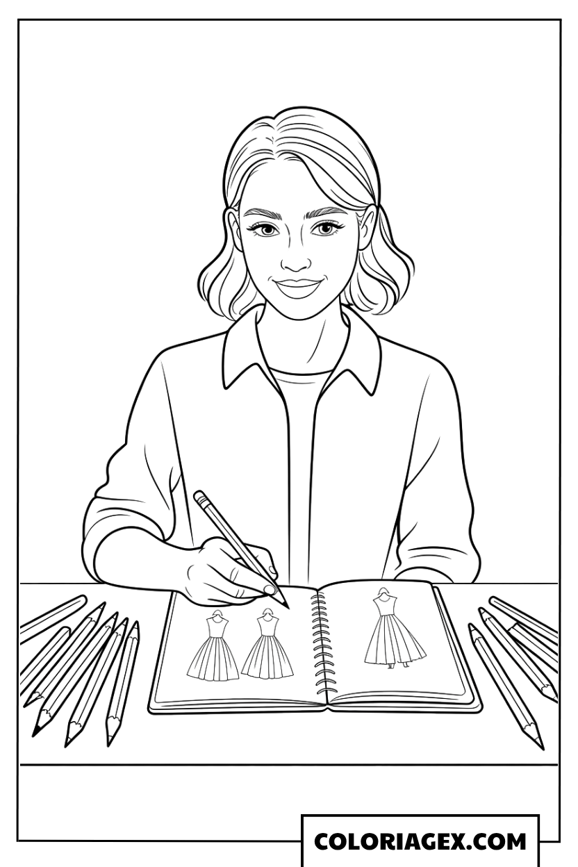 Styliste dessine des modèles coloriage