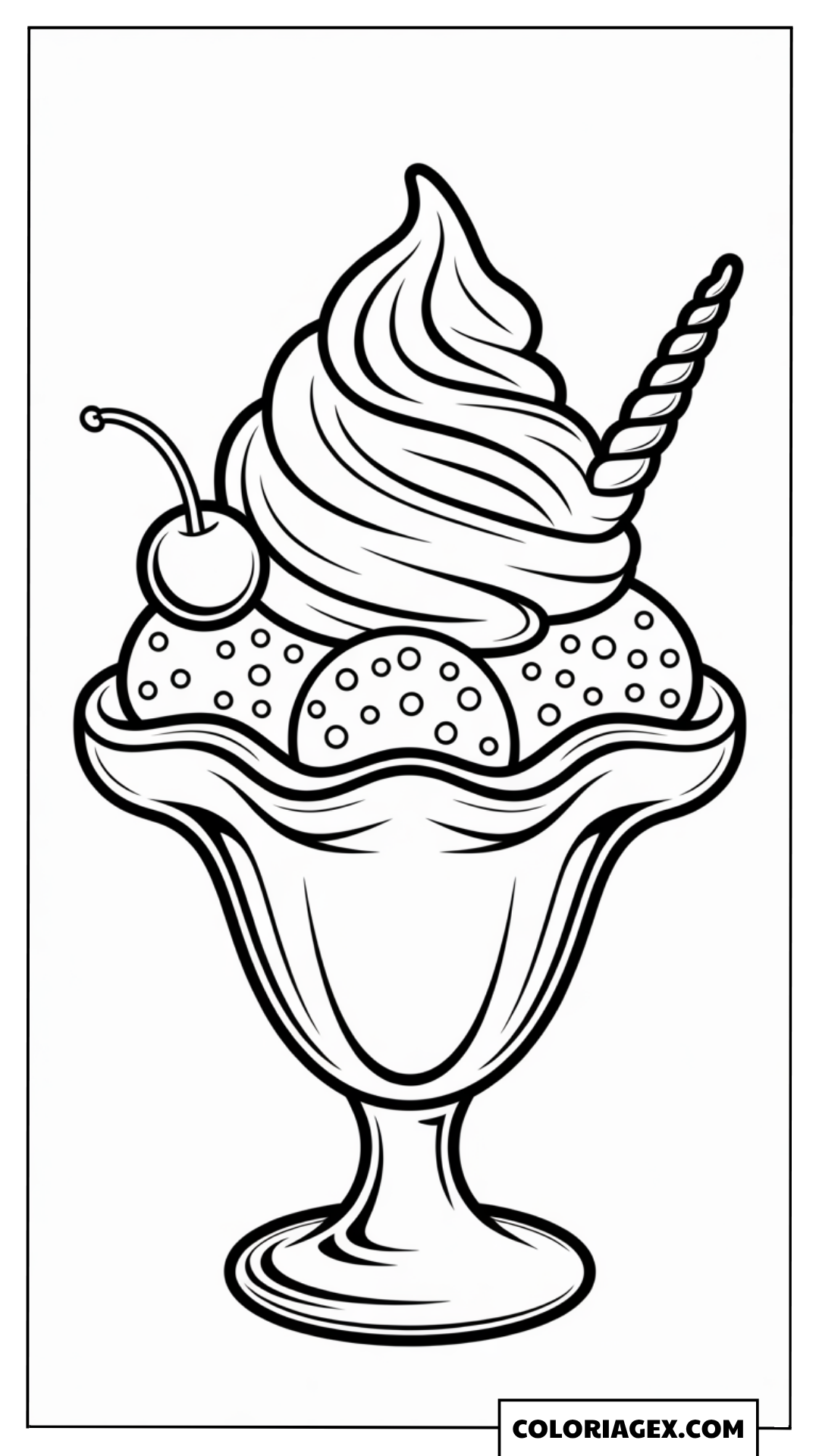 Sundae licorne avec cerise coloriage
