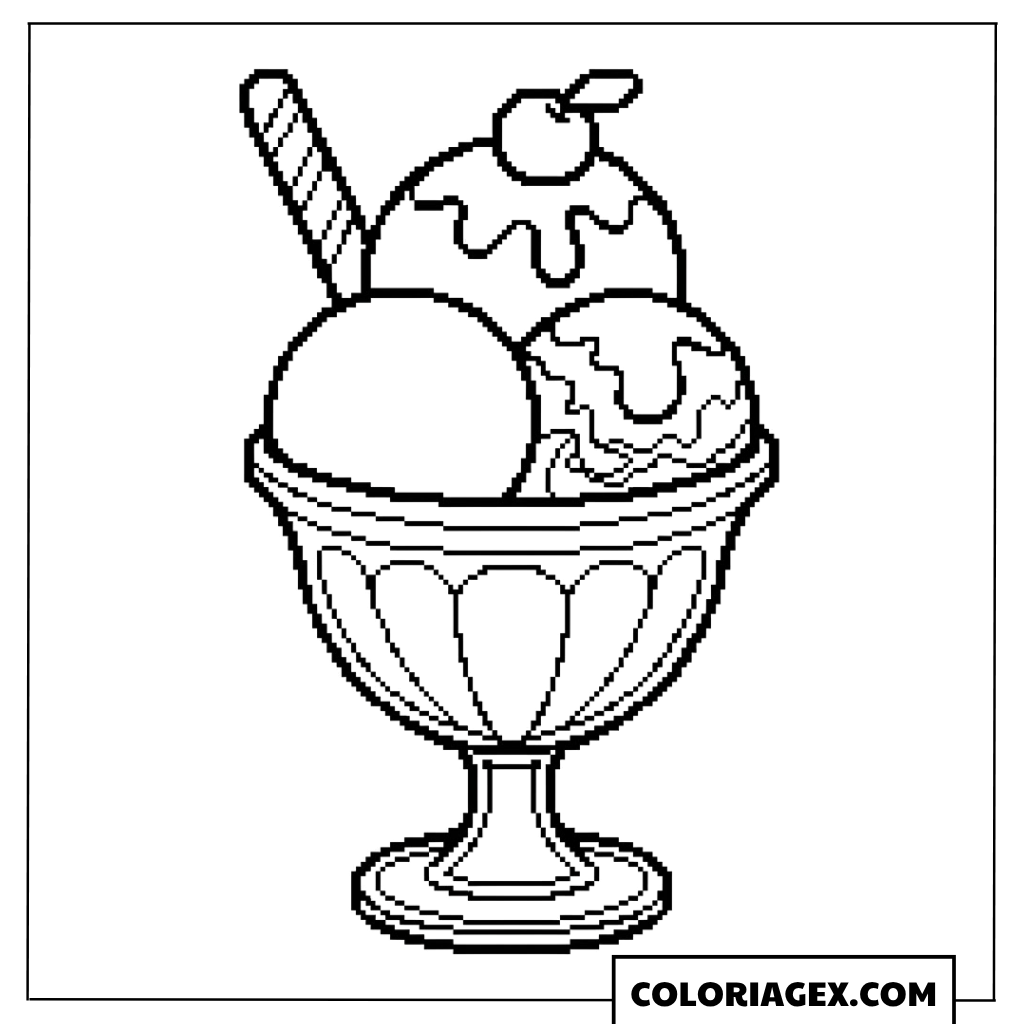 Sundae pixel et cerise coloriage