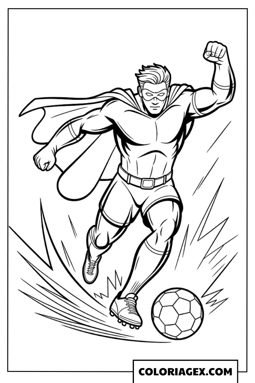 Super-héros joue au football coloriage