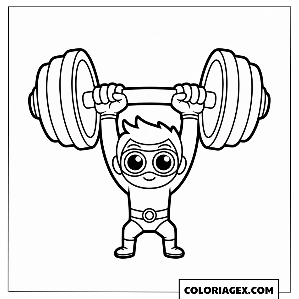 Super-héros kawaii soulève des haltères coloriage