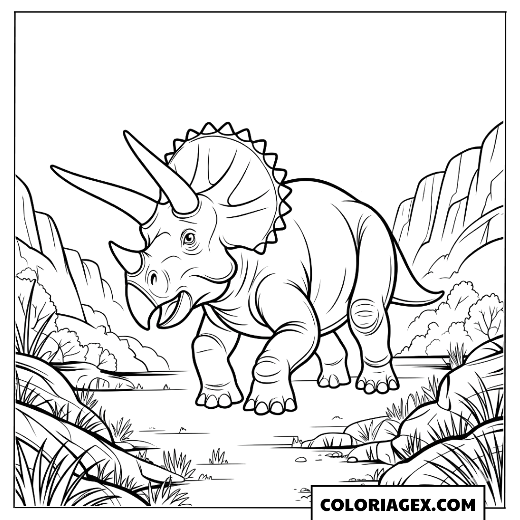 Tricératops dans la nature coloriage
