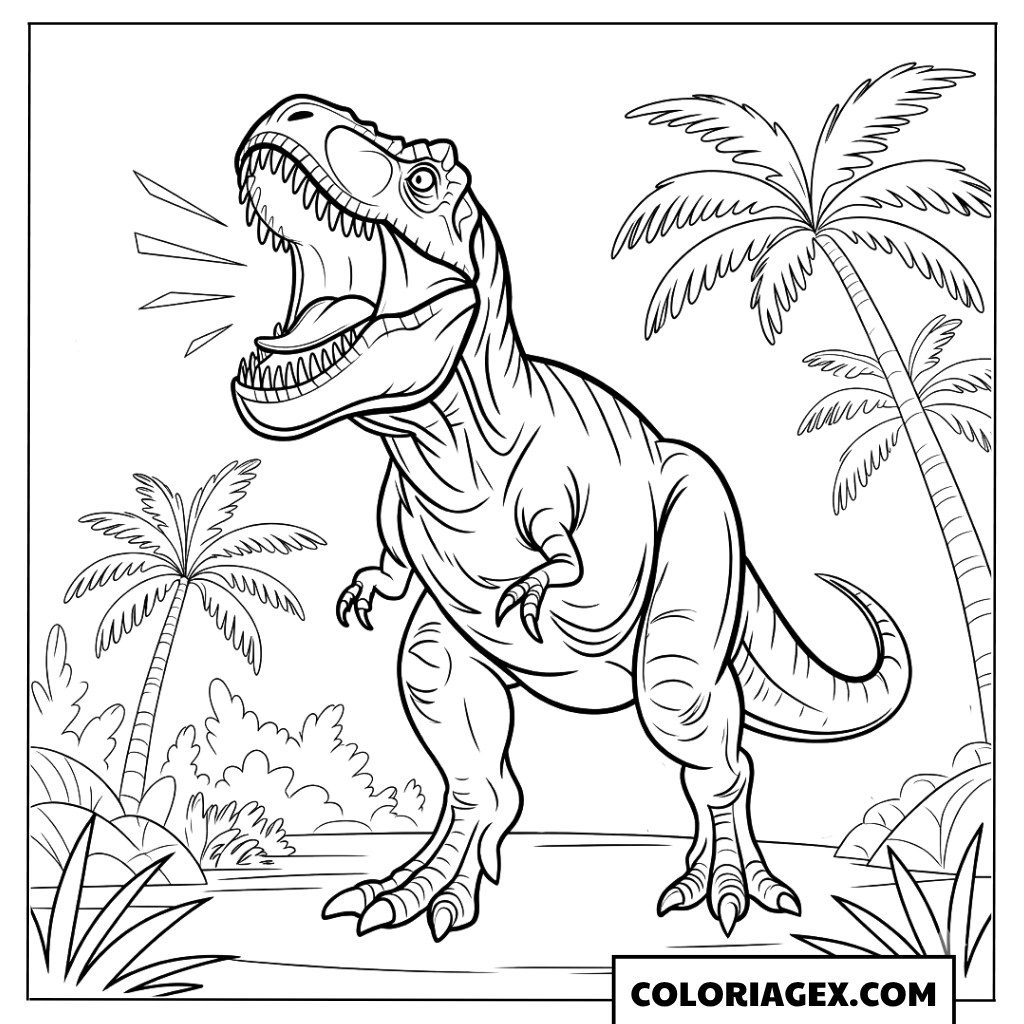 Tyrannosaure Rex rugissant coloriage