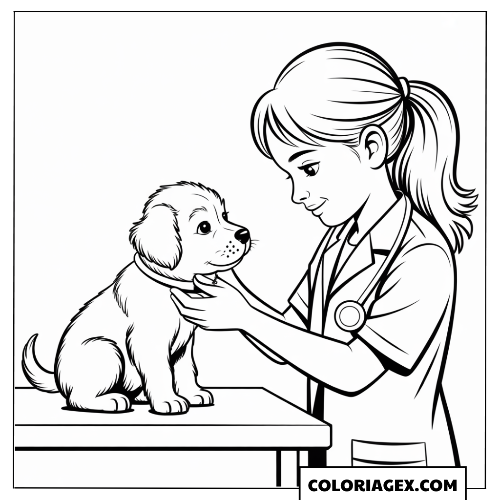 Vétérinaire avec chiot coloriage