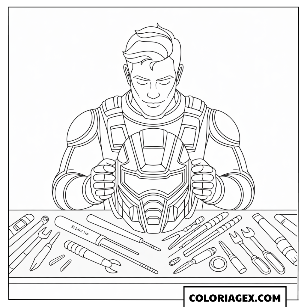 ron Man à son établi coloriage