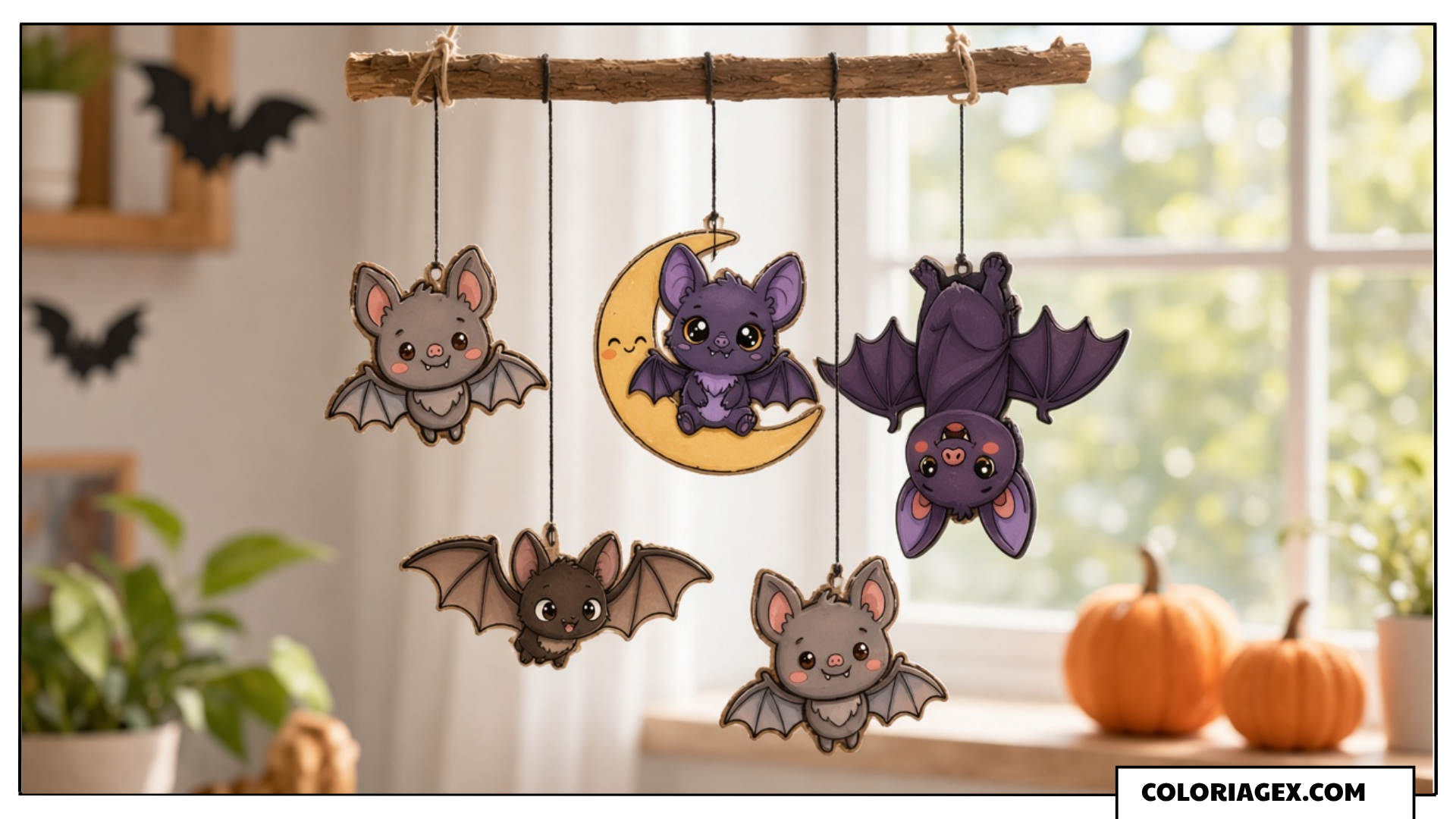 Bricolage Mobile Chauves-souris Halloween à Partir d’un Coloriage