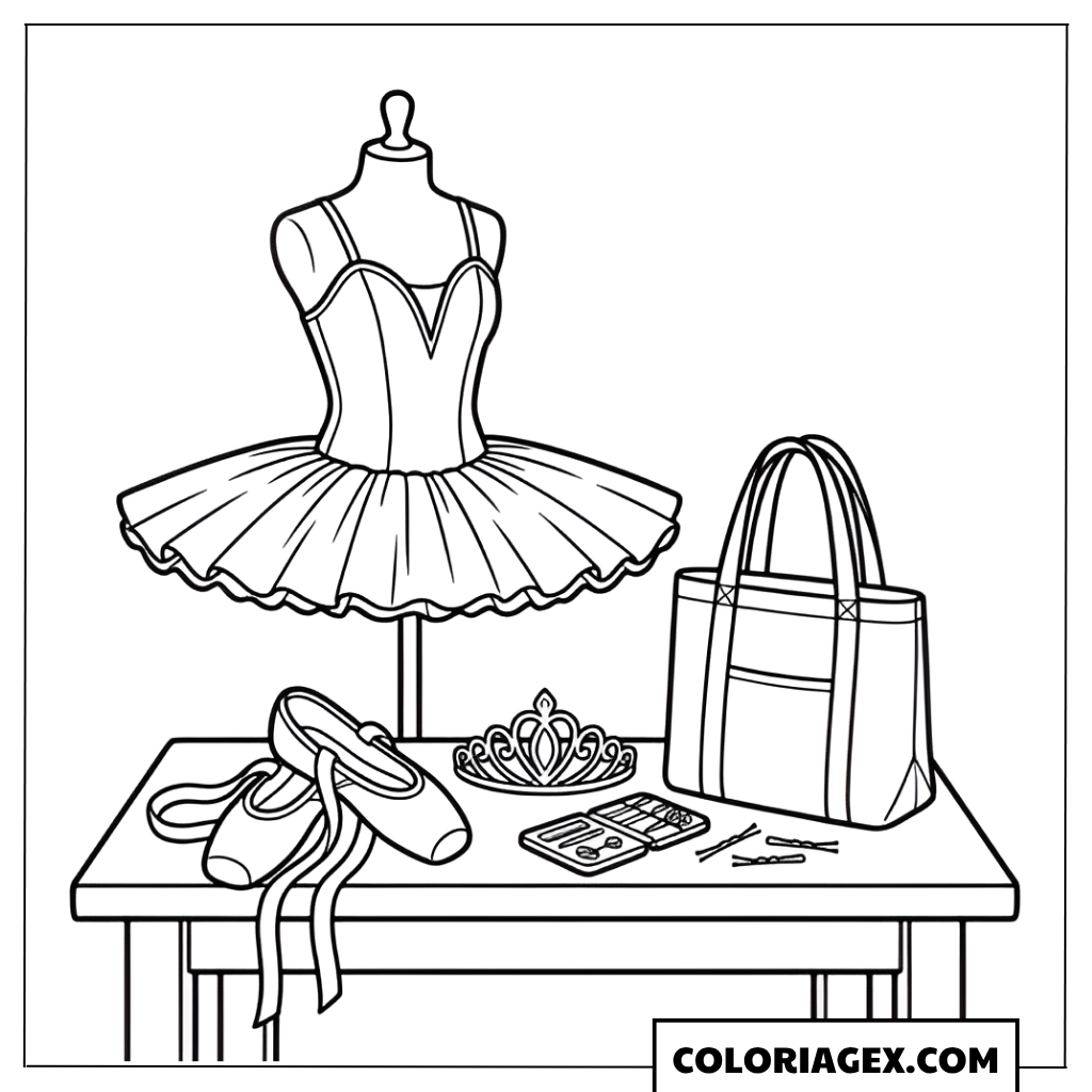 Coloriage Accessoires de ballet sur table