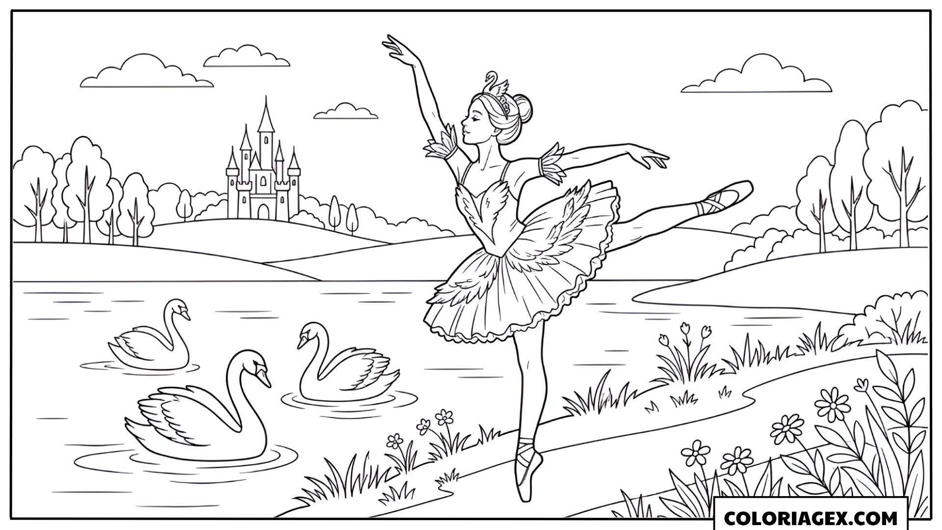 Coloriage Ballerine au bord du lac