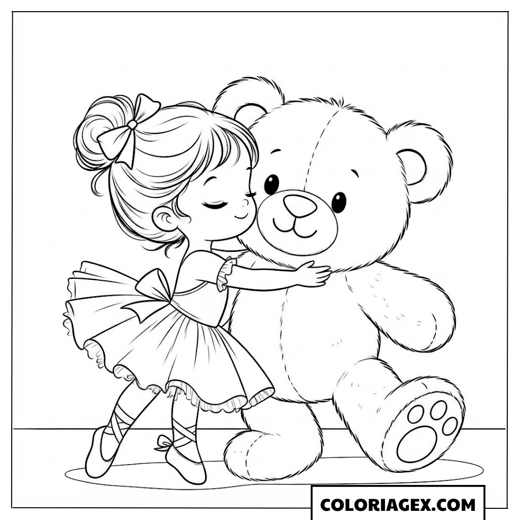 Coloriage Ballerine avec ours en peluche