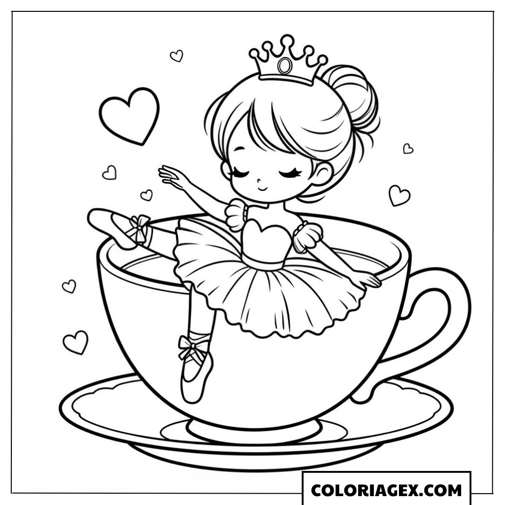 Coloriage Ballerine dans une tasse