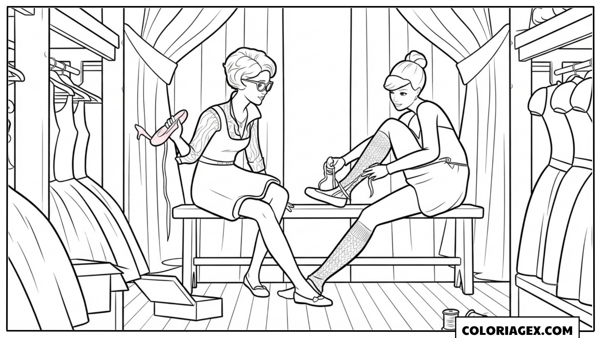 Coloriage Barbie et professeur dans loge