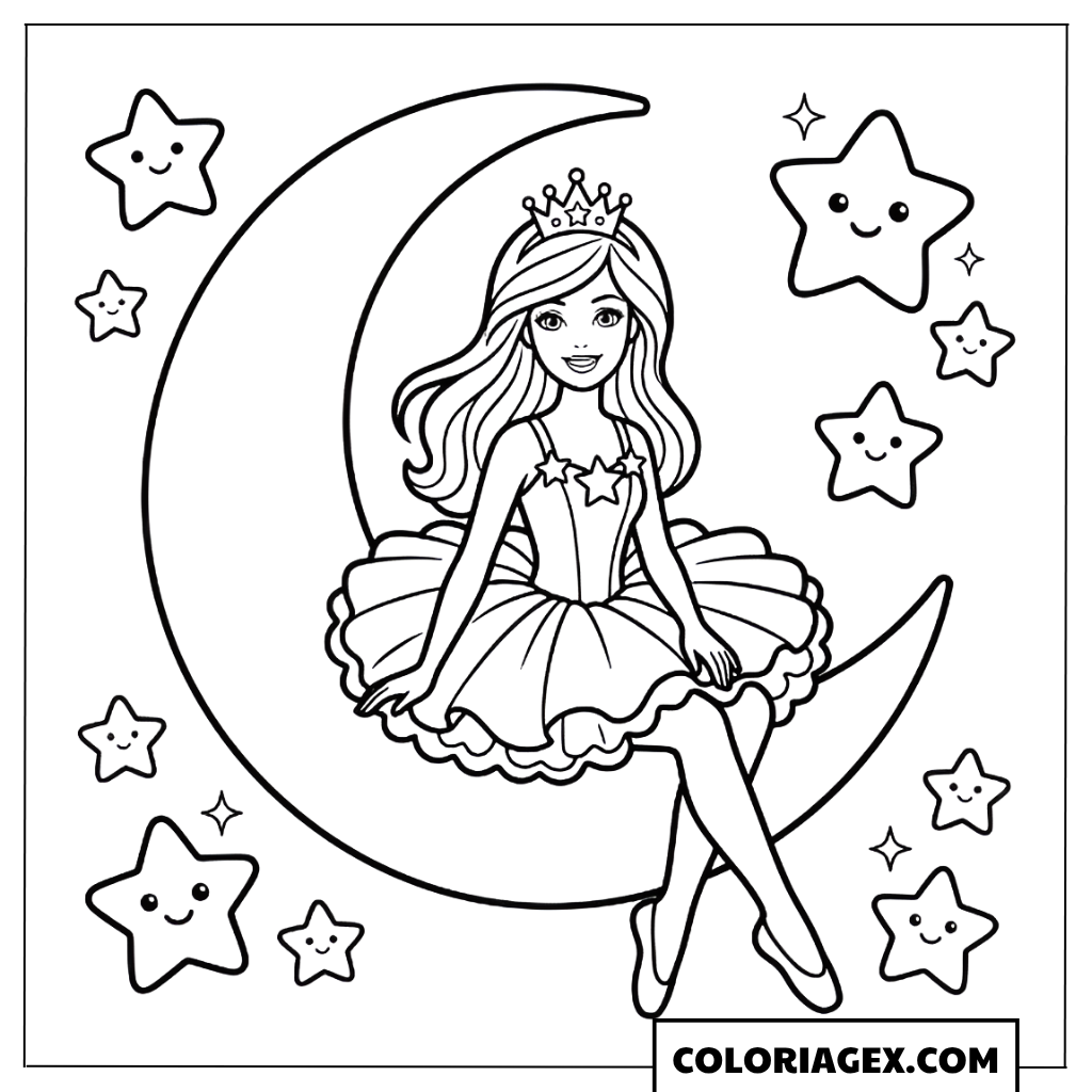 Coloriage Barbie princesse sur lune