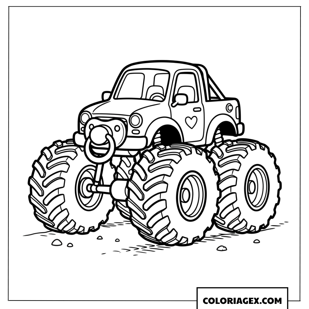 Coloriage Bebe Monster Truck mignon avec tétine
