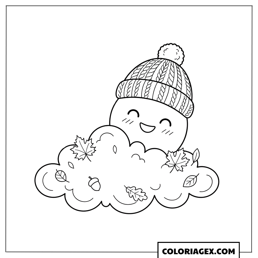 Coloriage Bonhomme de neige kawaii d'automne