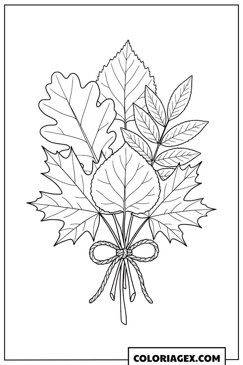 Coloriage Bouquet de feuilles de chêne et d'érable