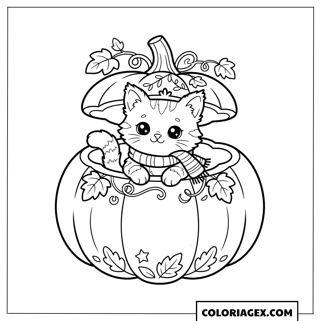 Coloriage Chat dans une citrouille