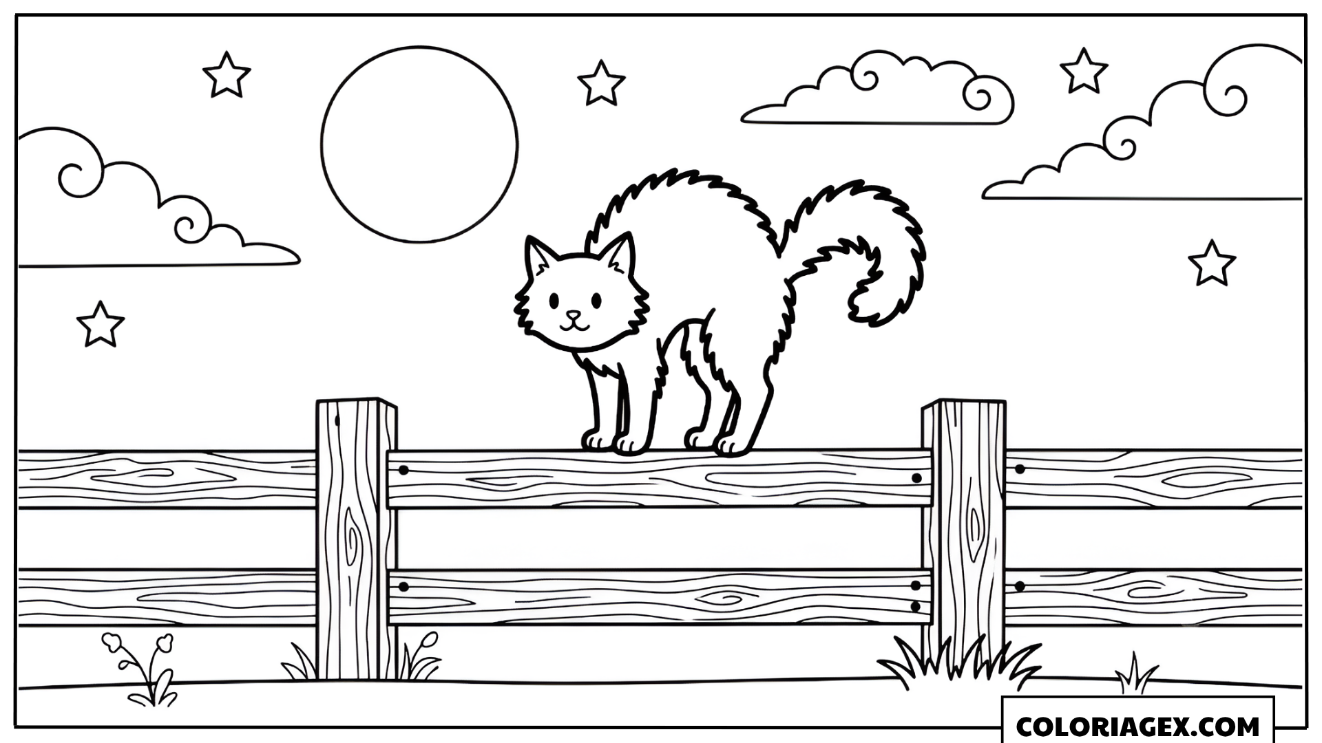 Coloriage Chat noir sur la clôture